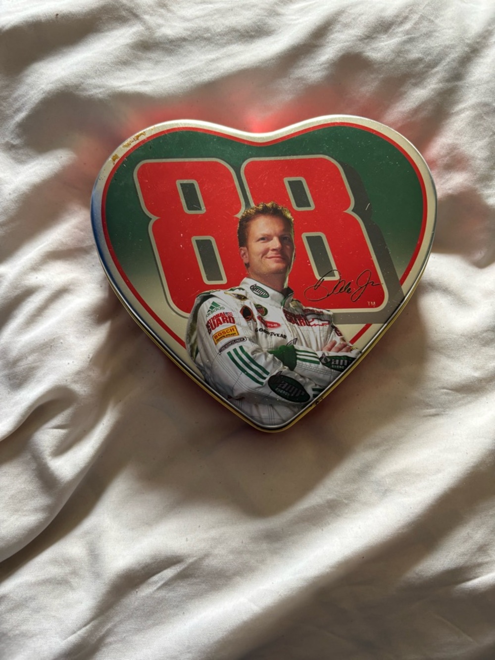 Heart-Shaped Racing Tin with Red and Green 88 Graphic